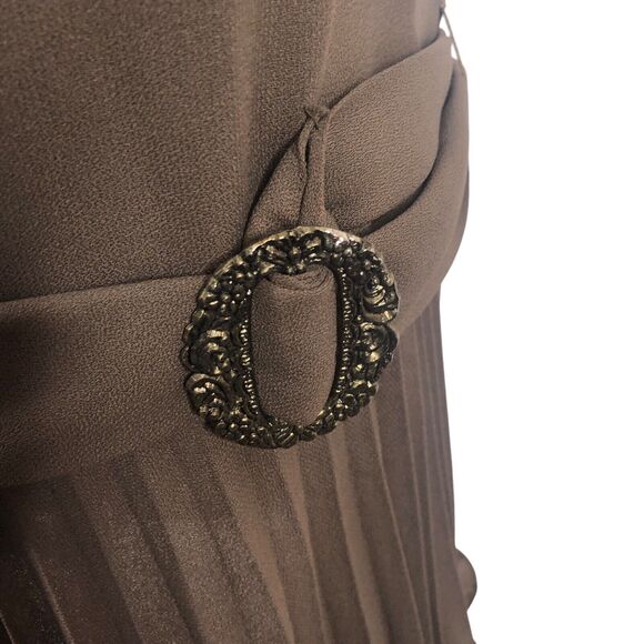 Vtg 70s Dress Brown Drop Waist Pleated Skirt Belted Retro Flapper Go Go - Picture 4 of 9